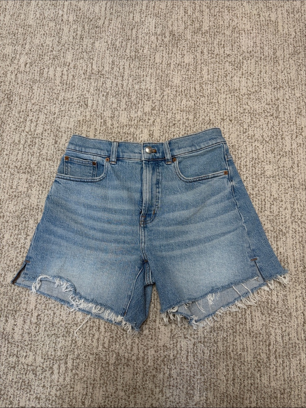 Madewell Light Blue Distressed High-Rise Denim Shorts